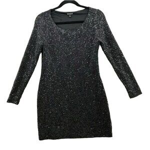 Express Womens Sequined Mesh Long Sleeve Dress Women's Size Small Silver clubwea